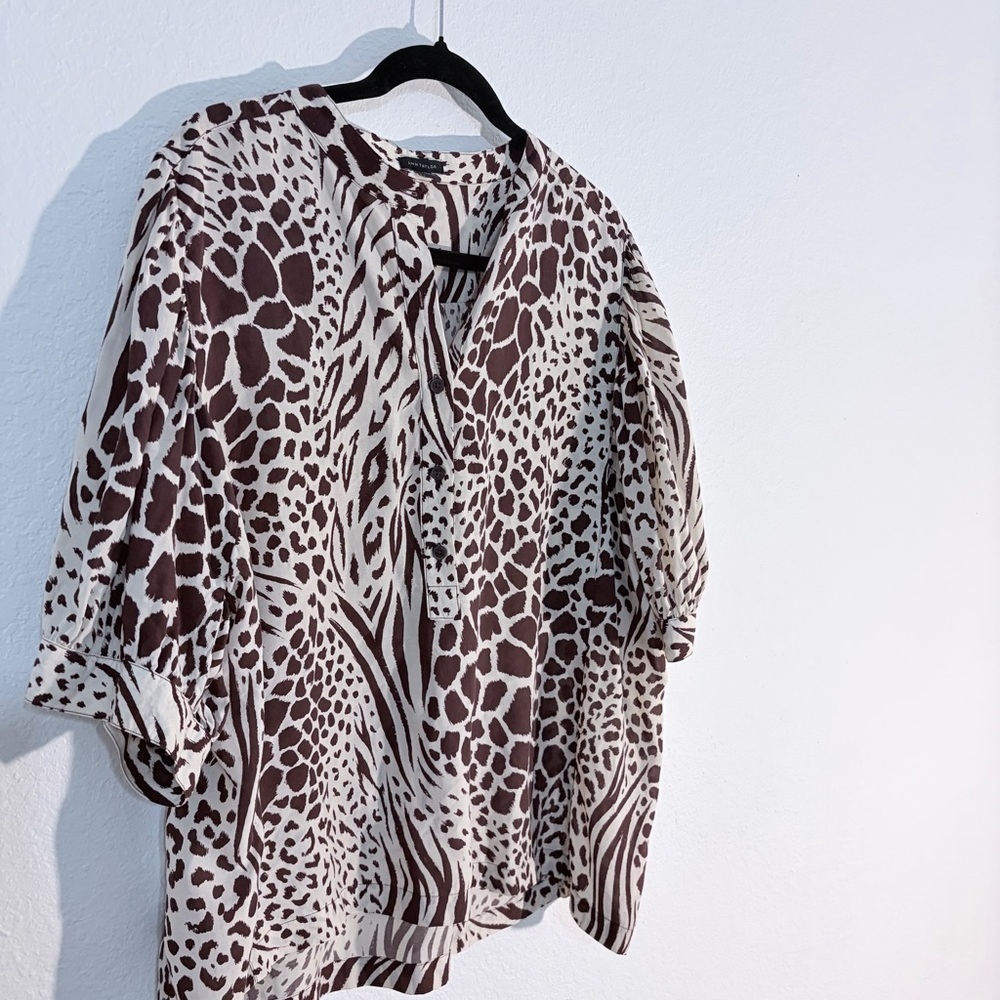 Ann Taylor woman’s Animal Print Blouse size XXL puff sleeve sophisticated career - Picture 8 of 8